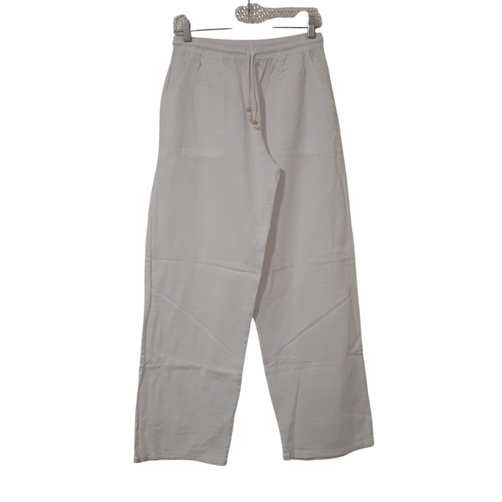 M&B Women's White XL Linen Blend Cotton Pants Drawstring Pockets Made in Peru